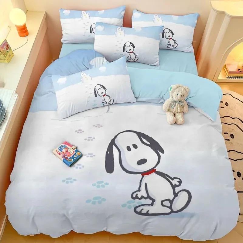 Fashion Snoopy 3D Children'S Bedding Set With Pillowcase Fitted Sheet 2/3pcs Bedding Set Anime Printed Home Decor 100%Microfibre