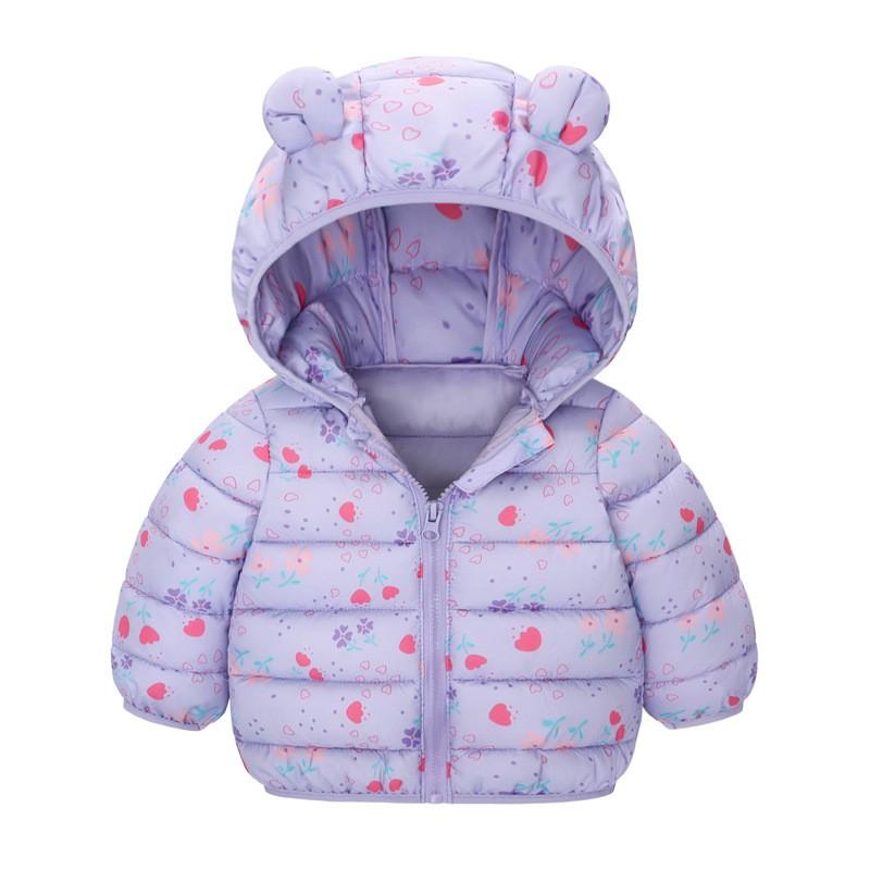 Baby Cotton Puffer Jacket Winter Warm Outerwear Toddlers 1-3 Years Hooded Zip-Up With Cartoon Ears Design