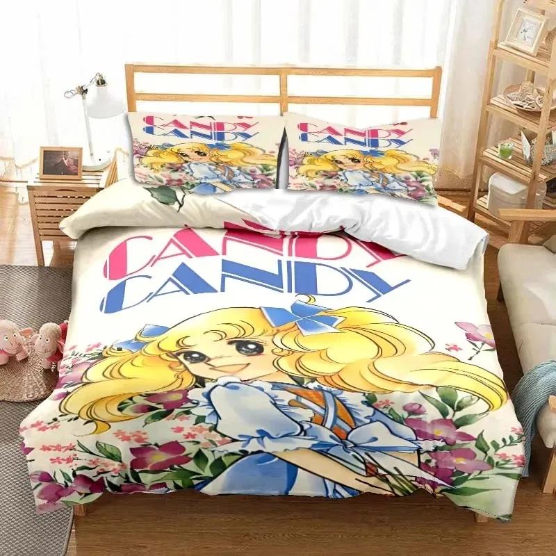 3D Print Manga Candy Cute Cartoon Bedding Set Double Twin King Duvet Cover Comforter Pillowcase Boys Girls Adults Bedroom
