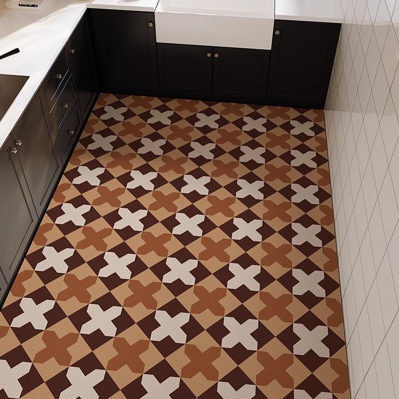 Водонепроницаемый маслостойкий кожаный кухонный коврик в скандинавском стиле - Полное покрытие, Легко чистится, Коврик с прямоугольным узором