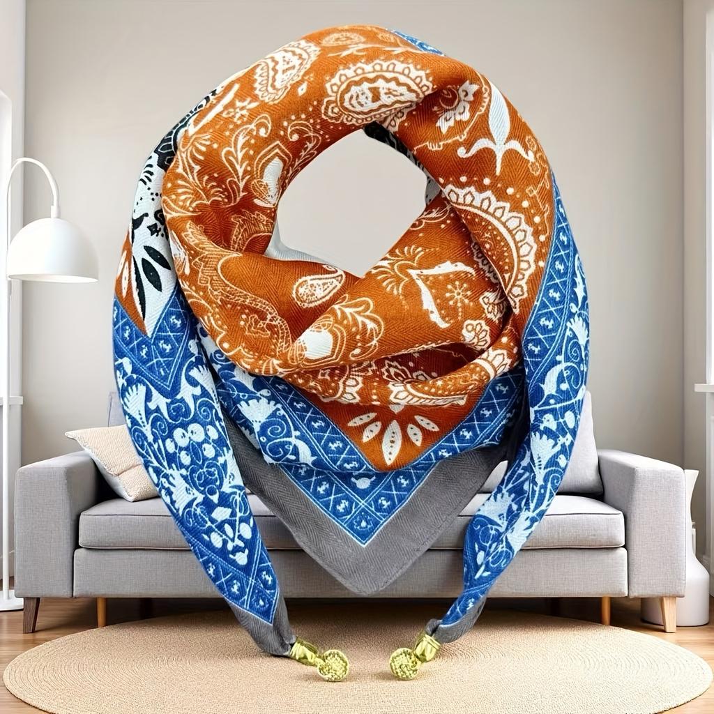 Magnetic Buckle Square Scarf Triangle Scarf for Spring Autumn Winter Neck Protection Warm Scarf