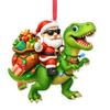 Santa Riding Dinosaur Ornament Funny Santa Claus Acrylic Hanging Decoration Novelty Dino Christmas Tree Ornament for Kids Boys Men