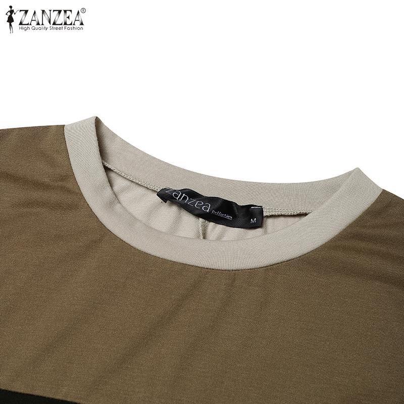 ZANZEA Женское повседневное платье с длинным рукавом, свободное, пэчворк, длинное