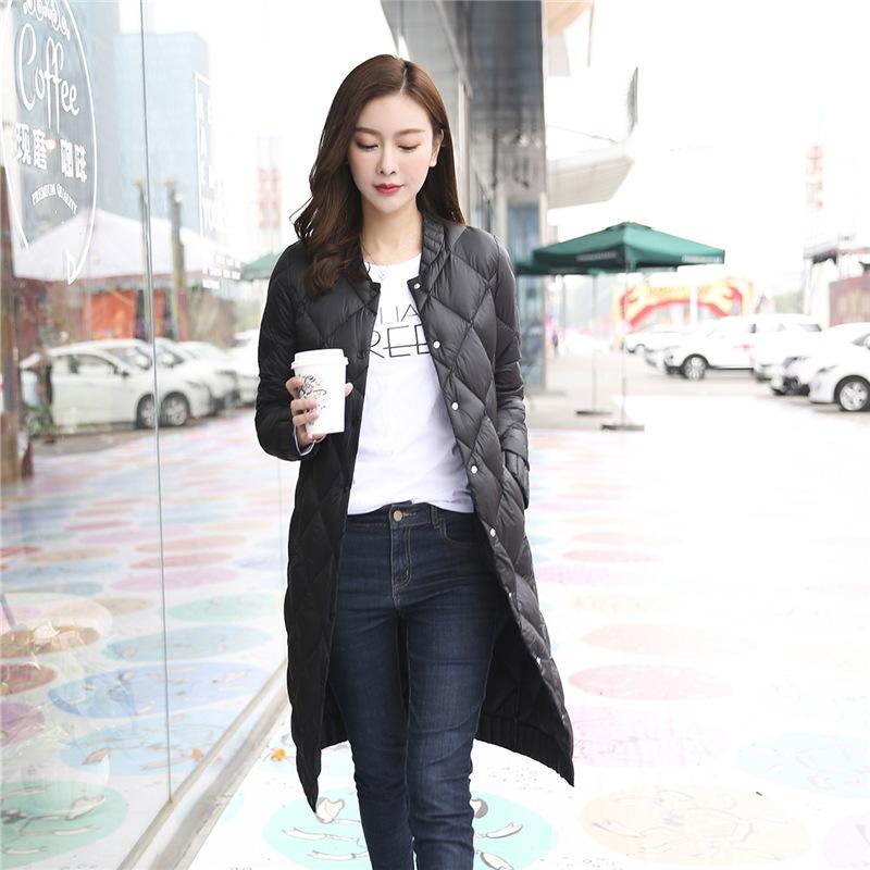 Женский пуховик легкий и тонкий пуховый с круглым вырезом ромбовидный средней длины женская одежда легкий и тонкий пуховик