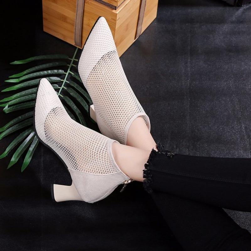 2024 Trendy Boots for Women Summer New Korean Edition Spring and Autumn Mid Heel Mesh Breathable Fashion Sandals for Women