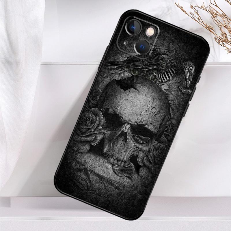 Crow Raven Dark Skull Case For iPhone 14 16 15 Pro Max 11 12 13 Mini 7 8 Plus X XR XS MAX Soft Shockproof Cover