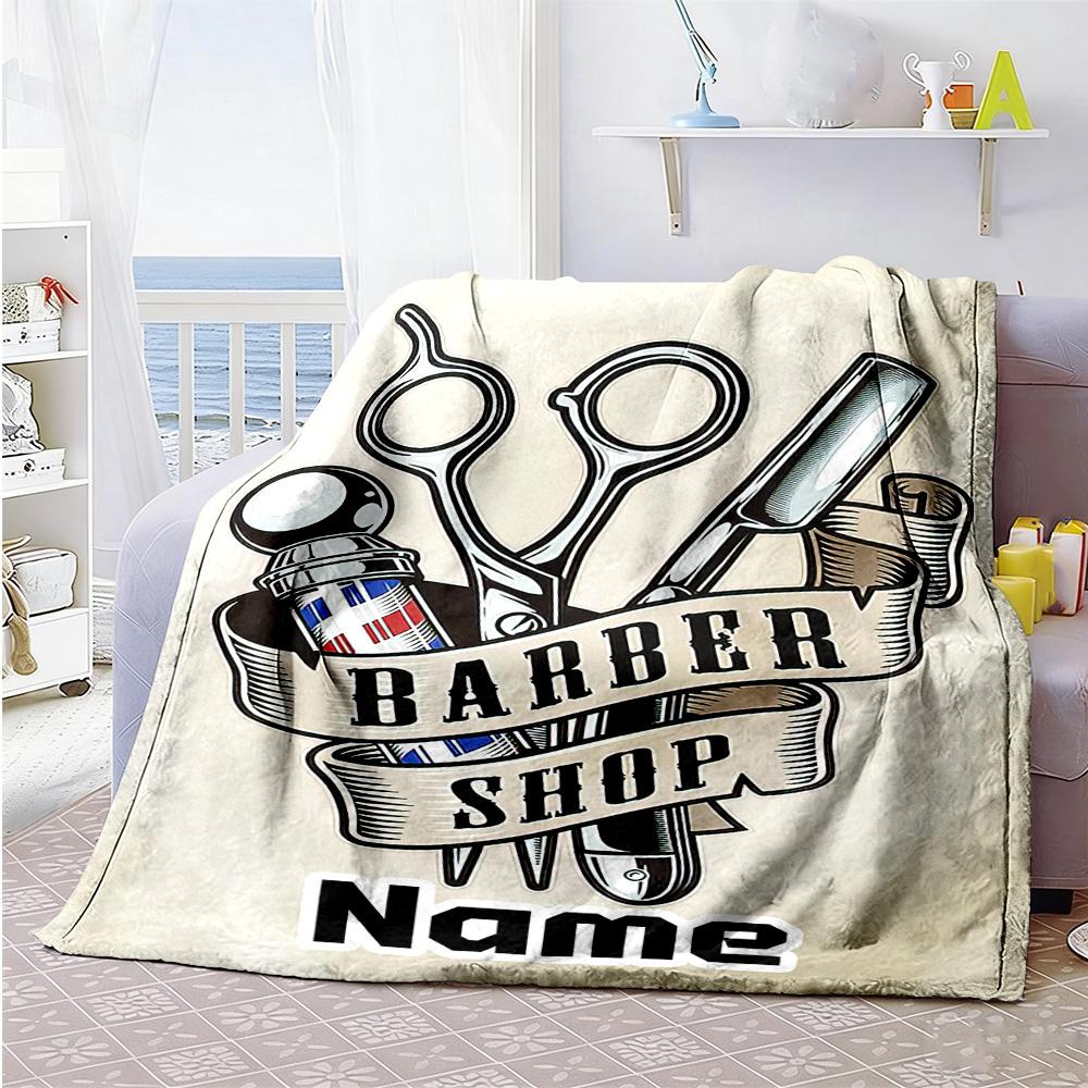 Haircut Scissors Personalized Name Blanket Cozy Customizable Blanket Warmthful Decor for Chair Bed Home Decor Nap Four Seasons Multipurpose