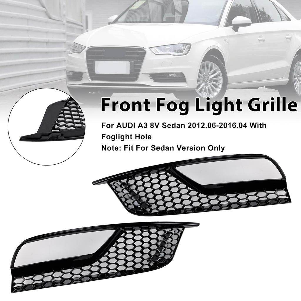 Gloss Black Front Fog Light Grill Covers 8V5807681A9B9 8V5807682A9B9 Fit A3 8V Sedan 2013-2016
