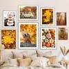 Wall Art Canvas Painting Yellow Fallen Leaves Pumpkin Squirrel Car Lookout Landscape Posters And Prints Pictures for Home Decor