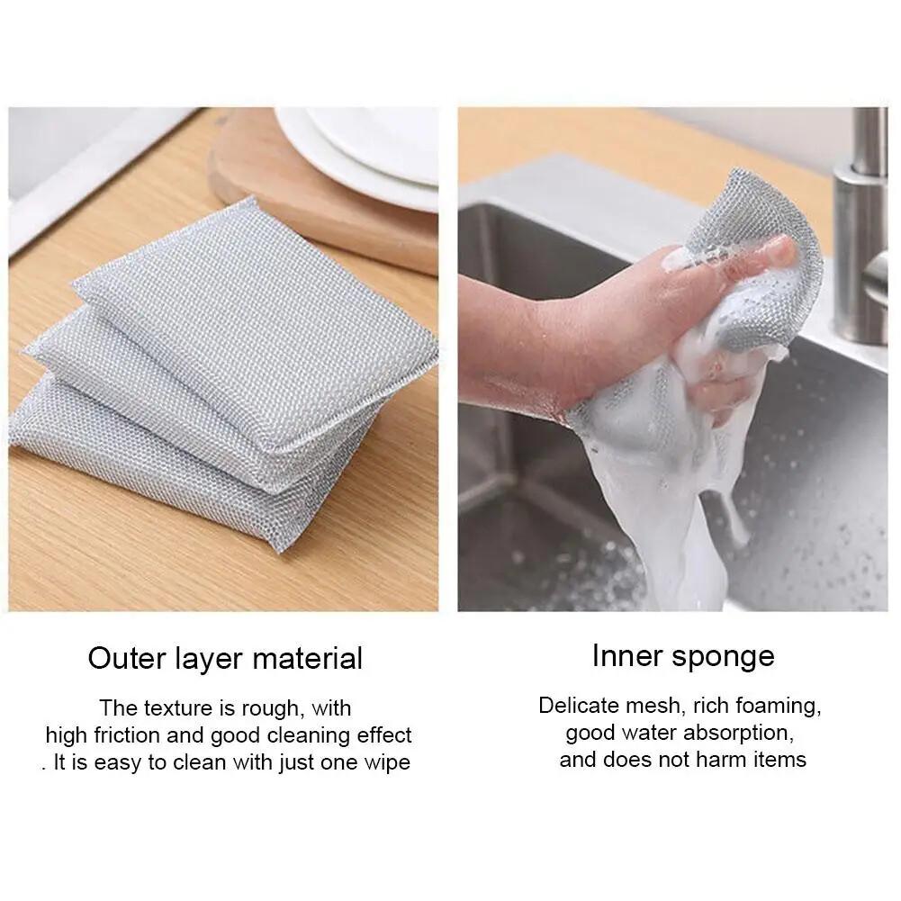 Губка для мытья посуды из стальной проволоки, двухсторонняя губка для чистки, антипригарное масло, кухонная тряпка для мытья посуды, инструмент для чистки дома