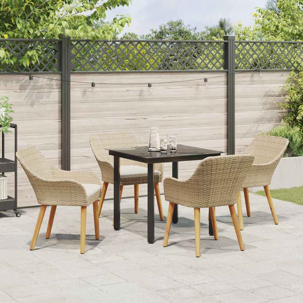 Garden Dining Set with Cushions 5 pcs Beige Poly Rattan