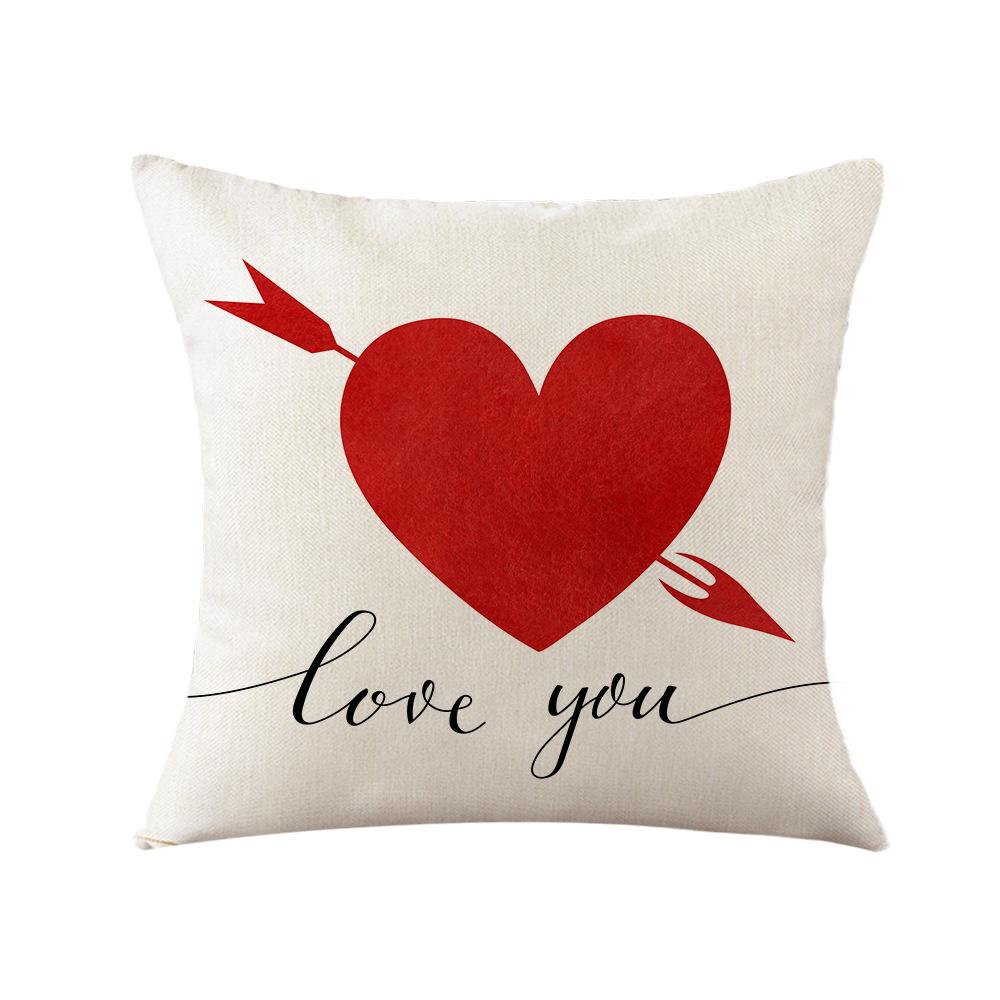 Valentine's Day Heart Shaped Pillow New Ins Style Linen Printed Pillow Cover Bedside Backrest Sofa Cushion Cover