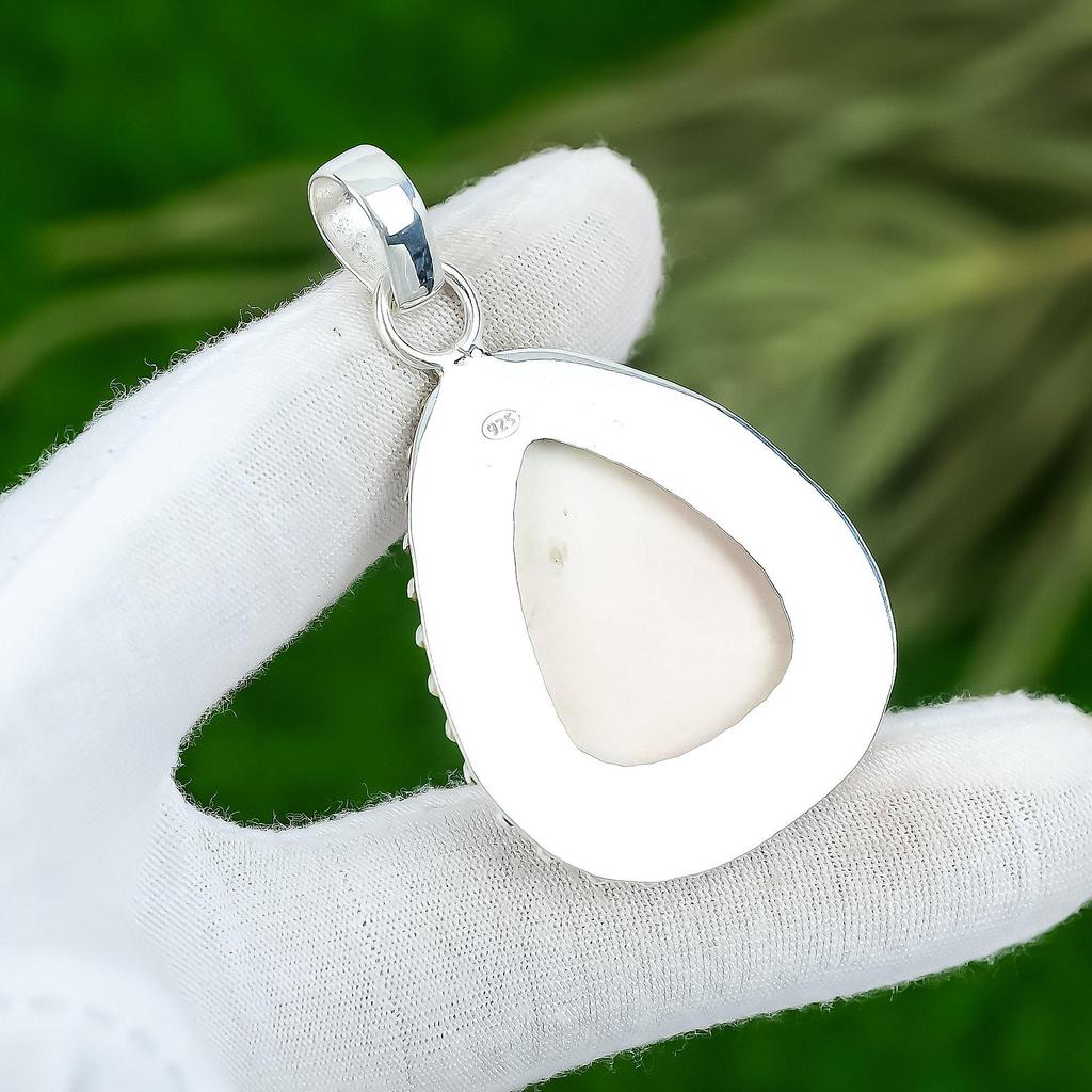 Mothers day Deal Pear Scolecite Gemstone Sterling Silver Wife Pendant Jewelry