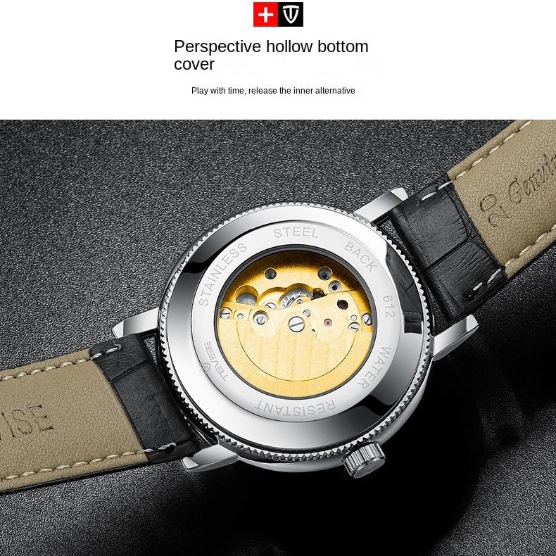 TEVISE Watch Мужские полые модные кожаные мужские часы Светящиеся в темноте автоматические механические часы