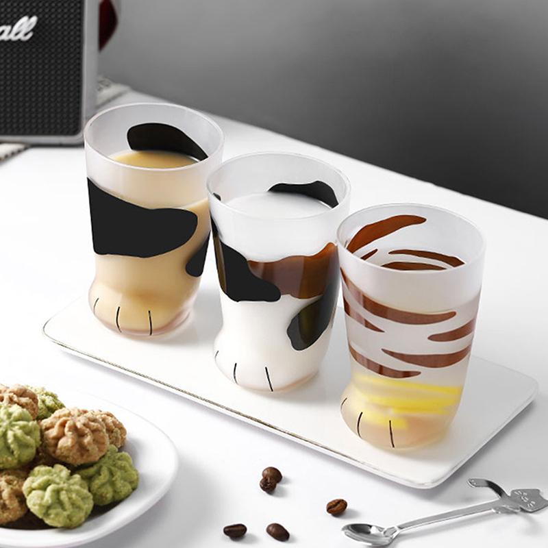 Животные Стеклянная чашка 300 мл Креативная Милая Мультяшная Кошачья лапа Бутылка для воды Молоко Сок Матовая Питьевая Кружка для холодных напитков Кофейная чашка