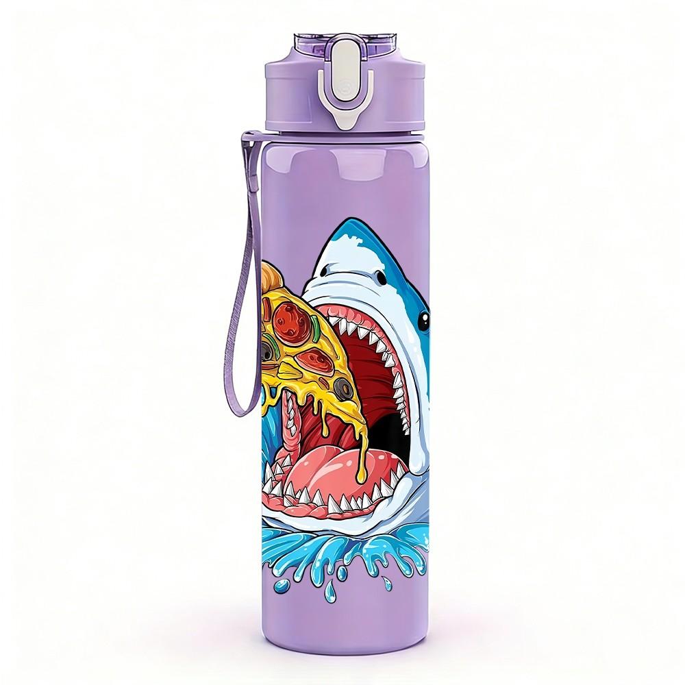 1PC Shark Bite Surfer Retro Ocean Wave Art 750ml Color Plastic Sports Water Bottle Leakproof Flip Straw Lid Suitable for Sports Office Home Use