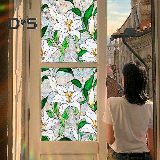 Пленка для окон с цветочным узором, устойчивая к ультрафиолетовому излучению, съемная радужные наклейки, антистатичные наклейки для гостиной, спальни, декора