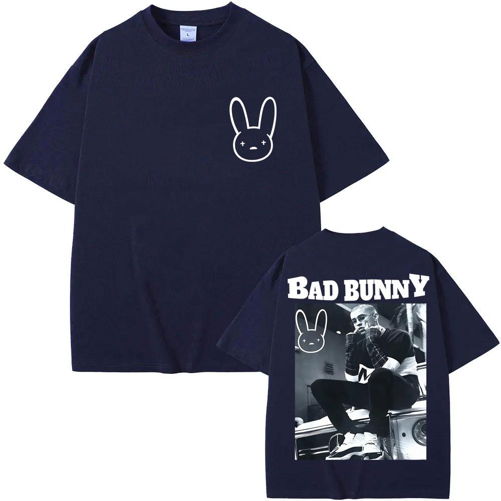 Рэпер BAD BUNNY Винтажная футболка Мужская Женская Хип-хоп Мода Высококачественные Футболки Свободного кроя Хлопковые Футболки Уличная мода Подарки