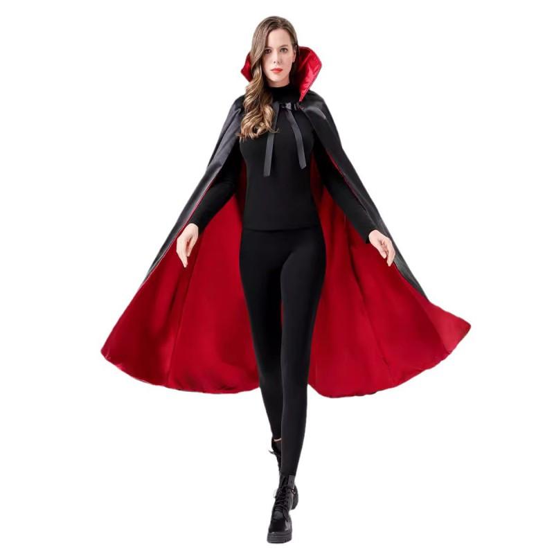 Halloween Adult Reversible Cloak Red Black Stand Collar Death Vampire Pirate Costume Role Play