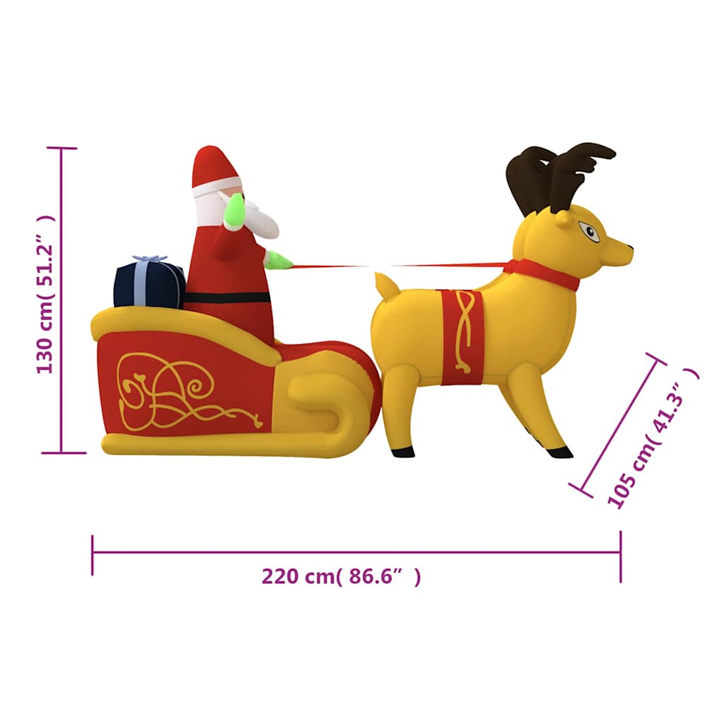 Inflatable Santa Claus with Reindeer LED 130 cm
