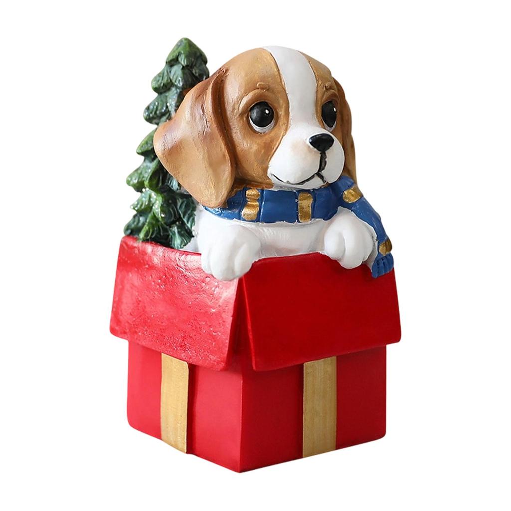 Miniature Chrismas Dog Figurine Collectible Decorative Christmas Decorations Resin Sculpture for Indoor Home Decor Xmas Desktop