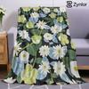 Dark Base Green and White Floral Lightweight Microfiber Soft Fleece Blanket Warm Cozy Throw for Sofa Office Travel All Season
