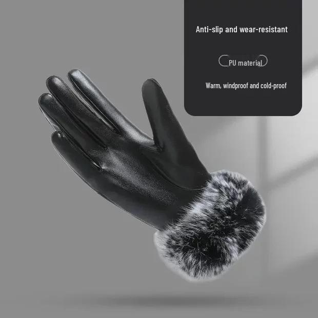 Women's Windproof Fleece-Lined Touchscreen Leather Gloves - Warm for Autumn & Winter, Ideal for Cycling & Driving