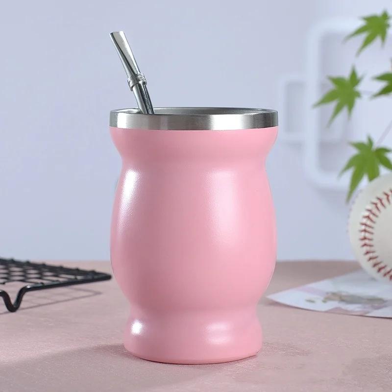 240ml/8oz Yerba Mate Set Includes Double Walled 18/8 Stainless Steel Mate Tea Cup Coffe Water Mug Bombillas Straws Filter