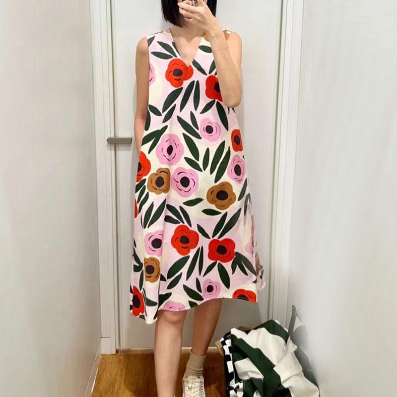 ZANZEA Женское повседневное летнее платье с V-образным вырезом без рукавов с принтом