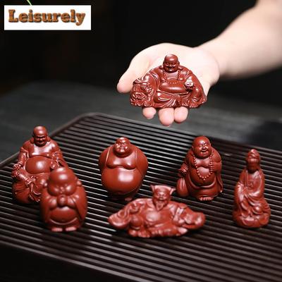 Чайная фигурка из фиолетовой глины Будда Майтрейя Гуаньинь Бог Богатства Роскошная Изысканная Миниатюрная Чайная Фигурка Игрушки для Игры Чайная Статуэтка Украшения
