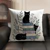 Black Cats With Books Cushion Cover Linen Organic Fabric DoubleSided Printing Sofa Breathable Home Decor Gift Pillow Case