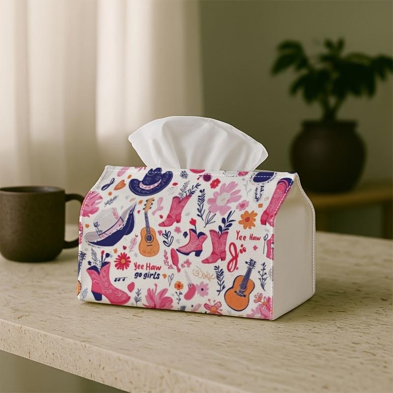 1pc Fun And Quirky Tissue Box Holder - Featuring Floral Guitars And Cowgirls, Ideal for Home, Dining Area, Bedroom, Bathroom, Bar, Or Office Decoratio