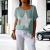 Women Summer Tops Short-Sleeved Round-Neck T-Shirt Hot Drill Star Print Loose Fit Casual Tee Shirt Daily Wear