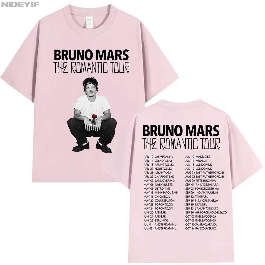 Футболка Bruno Mars The RoUnisextic Tour для унисекс женщин Хип-хоп Уличный стиль Оверсайз Топы 100% Хлопок Футболка BM2