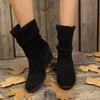 Large Size Slope Heel Thick Sole Heightening Fashion Boots Autumn and Winter Suede Round Head European and American Style Women's Boots