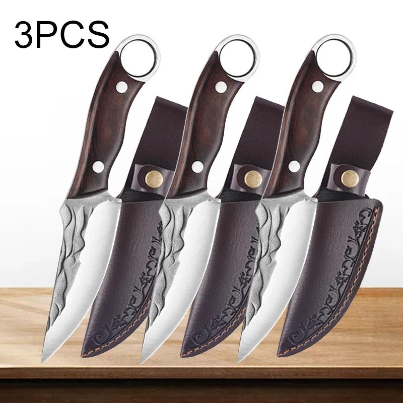 Кухонный нож для обвалки мяса, мясницкий нож из высокоуглеродистой стали, острый, ручной ковки, поварской нож для нарезки мяса с ножнами