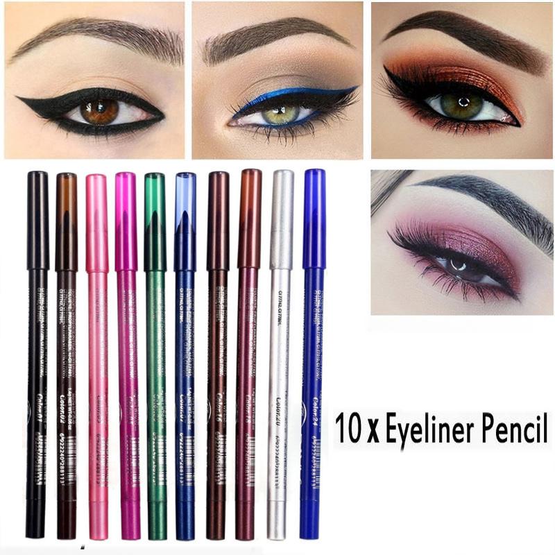 10 Pcs Long Lasting Waterproof Colourful Eyeliner Pencil Pearl Light Eye Shadow Eyeliner Crayon