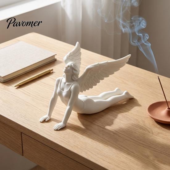 Commemorative Keepsake Gift 3D Printed Yoga Angel Figurine, Decorative Statue, Minimalist Sculpture with Detailed Versatile Interior Ornaments Wings,