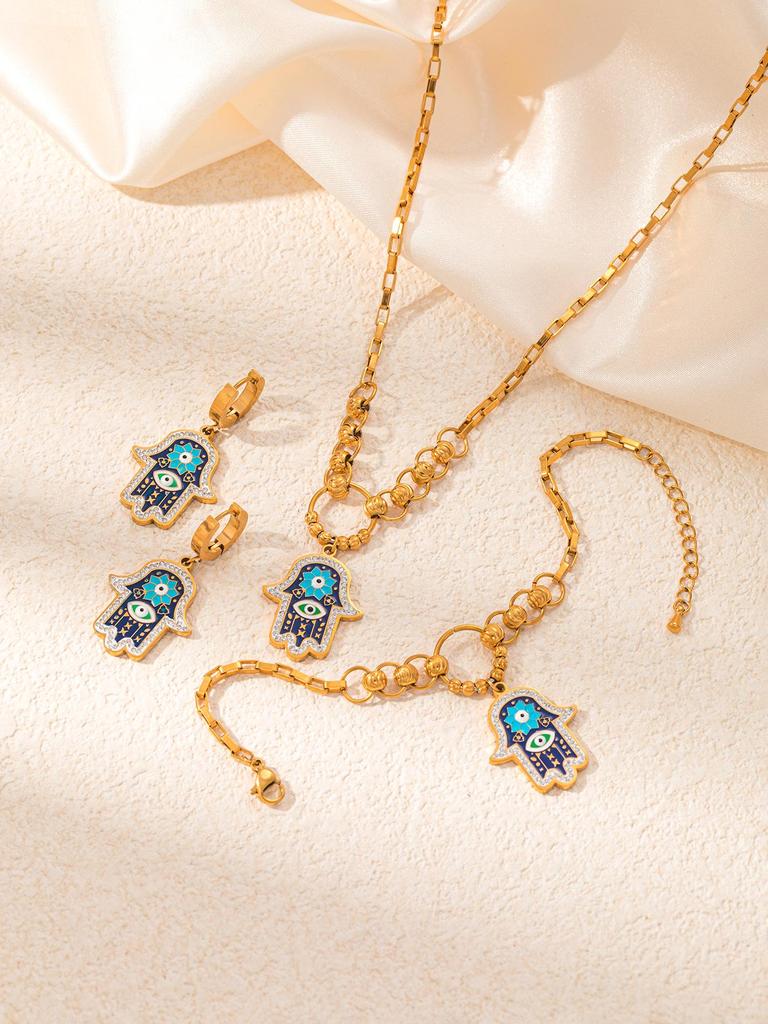 Комплект женских украшений из нержавеющей стали: Не тускнеющее ожерелье, серьги и кольцо - Модные аксессуары