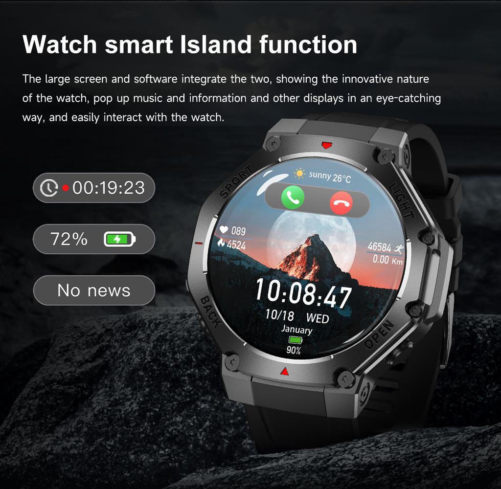 2025 TR3 MAX Men's Outdoor Sports Smart Watch Waterproof Flashlight BT Call Heart Rate Blood Oxygen Sleep Tracker Compass