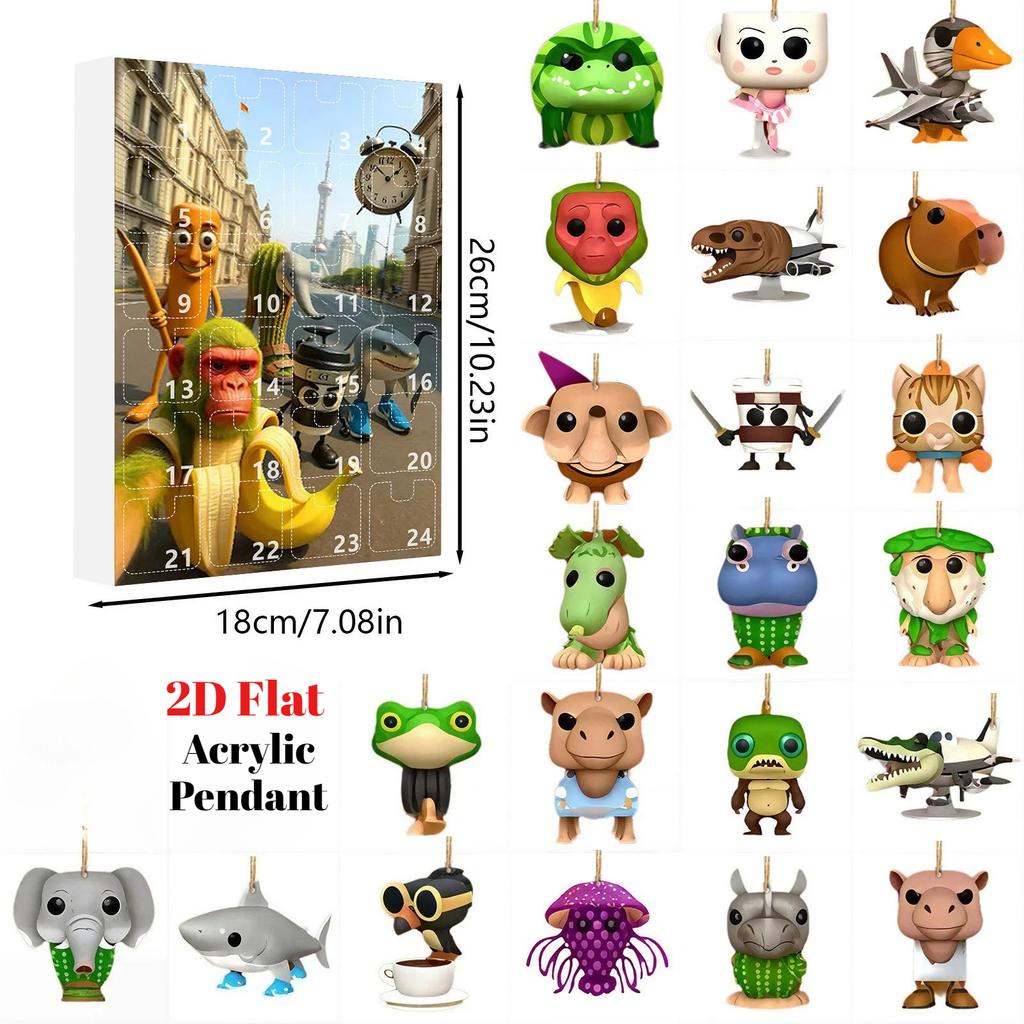 Итальянский Брейнрот Адвент-календарь,Хэллоуин Адвент-календарь 2025,2D Плоские Акриловые Итальянские Брейнрот Игрушки,24-дневная Итальянская Брейнрот Фигурка на Хэллоуин