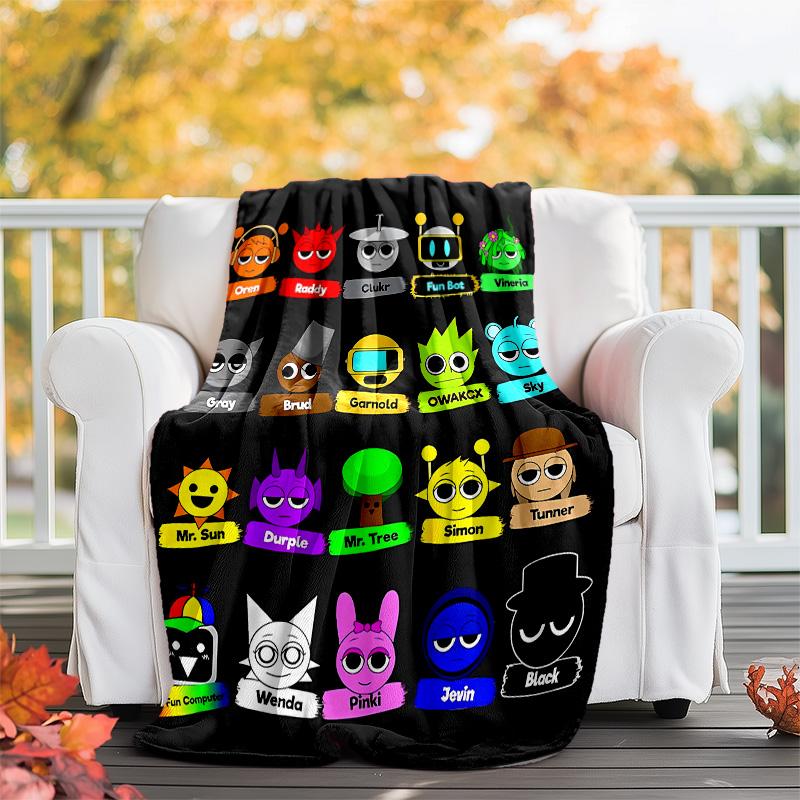 1pc SPRUNKI1 Theme Blanket - Digital Print, Polyester, Cozy for All Seasons, Perfect for Outdoor, Camping, and Travel
