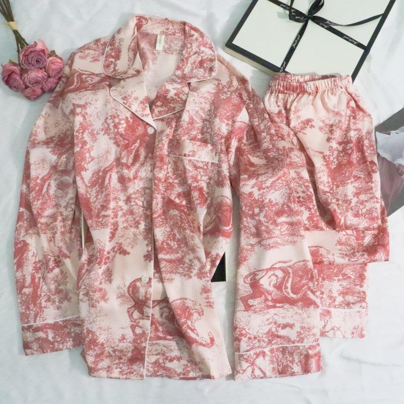 Di Lizheba's autumn new ice and snow silk can be worn outside, high-end loungewear two-piece pajamas for women