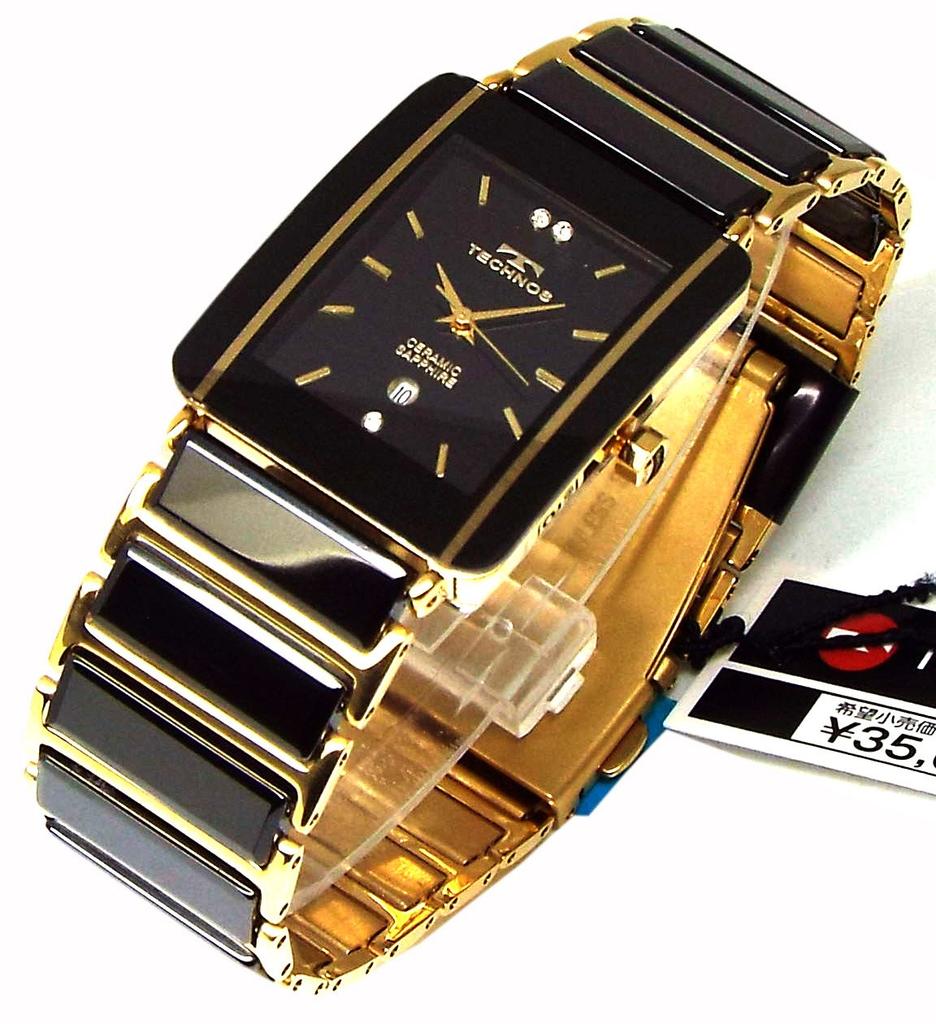 TECHNOS Мужские часы Classic Ceramic Black Dial с браслетом из натуральной кожи TSM903GB-SET