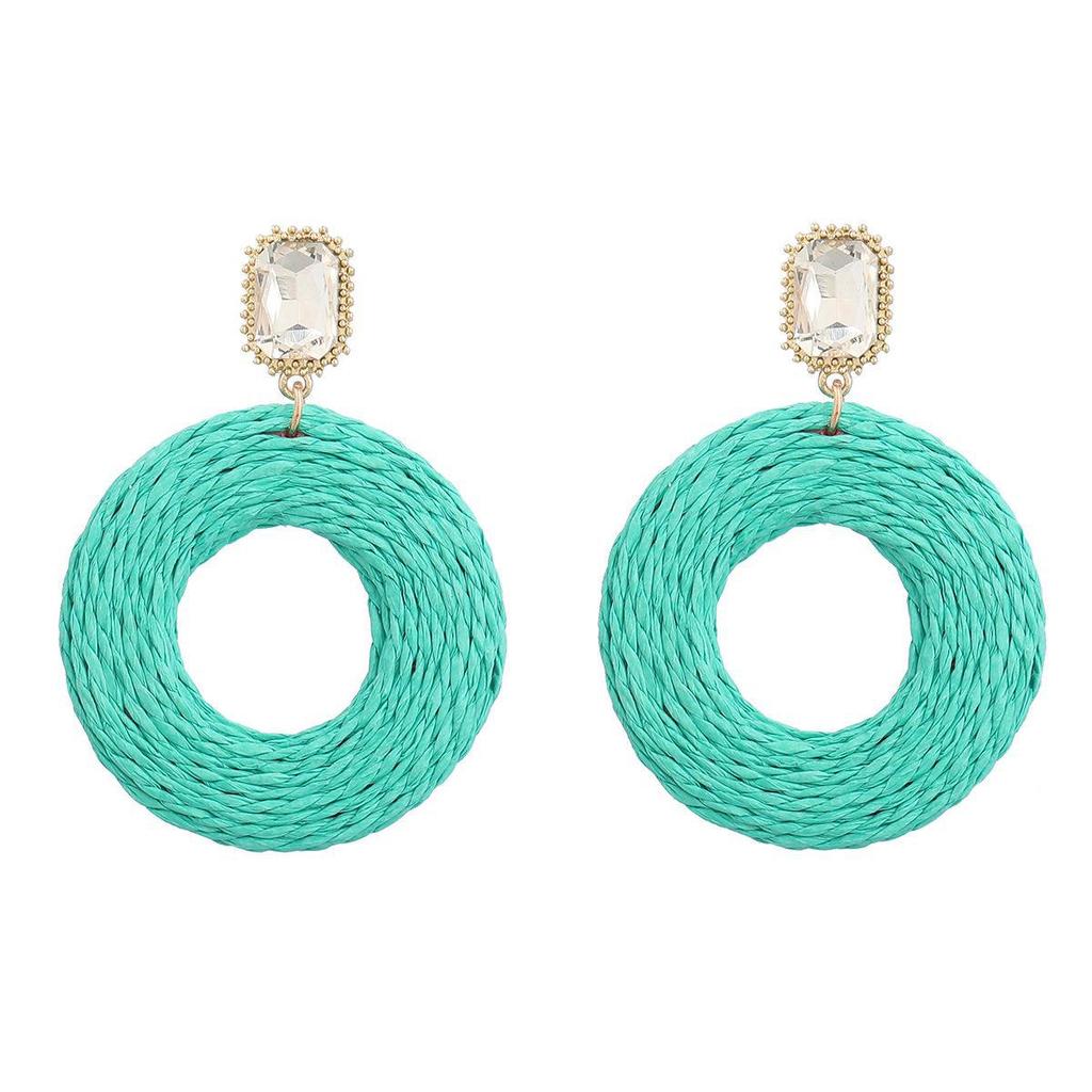 Ретро летние геометрические круглые серьги из рафии для женщин