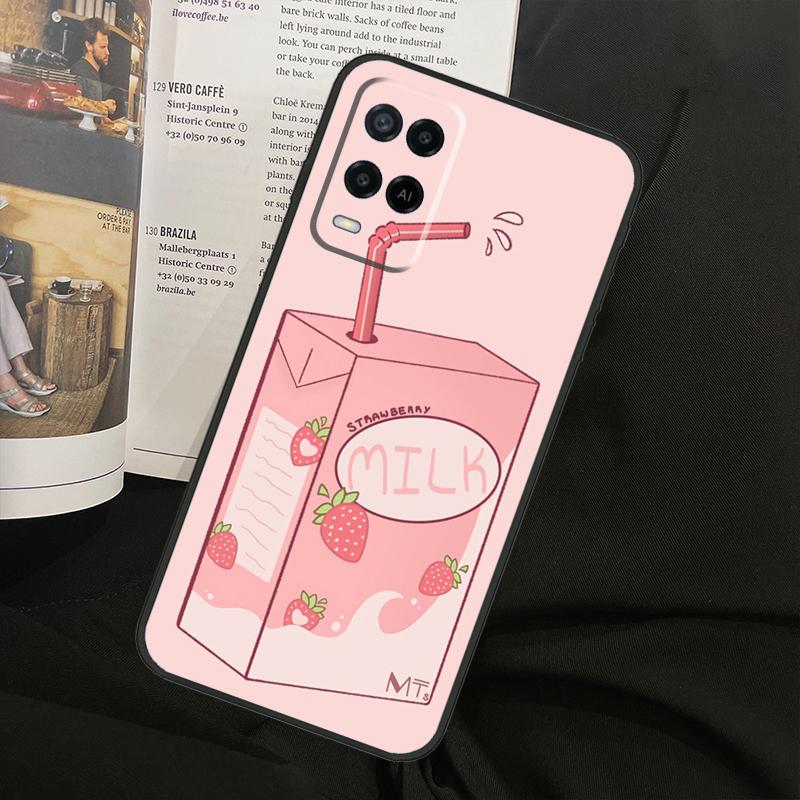 Cute Strawberry Milk Box For Oppo A78 A98 A80 A40 A60 A18 A38 A58 A15 A17 A77 A74 A94 A54 A57S A16 A76 A96 Phone Case
