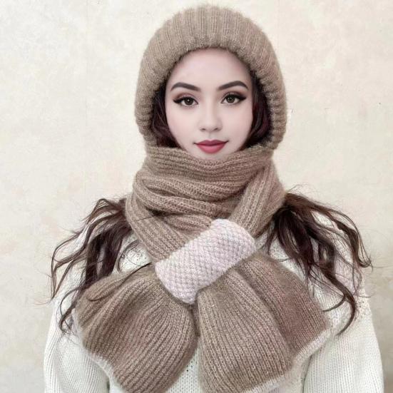 Зимняя вязаная шапка-шарф, теплая ветрозащитная защита ушей, для холодной погоды, для велоспорта, женская вязаная шапка-бини, утеплитель для шеи, шарф