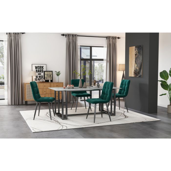 Chaise de salle à manger - MUVOE - Lot de 4 - Velours vert foncé - Design contemporain - Structure en métal