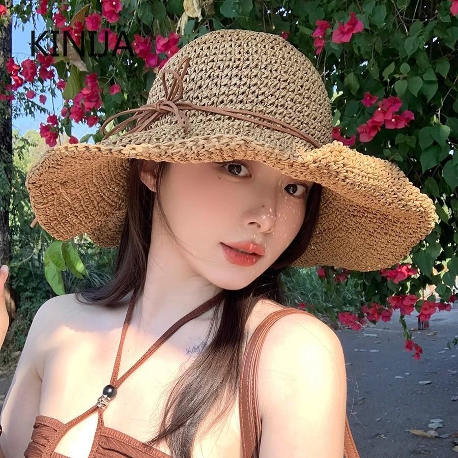 Holiday Beach Fisherman Hat Large Brim Sun Protection Woven Straw Hat Women Panama Chapeau Korean Style