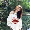French slanted shoulder off-shoulder white apple print sweater women's autumn new sweet girl design loose top